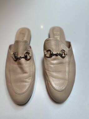 French Sole Tan Leather Horsebit Slip-On Mules